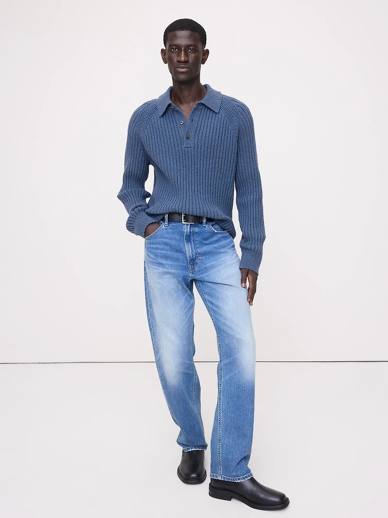 Bouclé Ribbed Sweater Polo