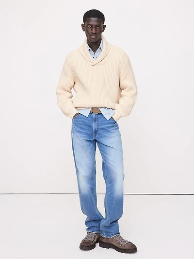 Ribbed Shawl-Collar Sweater