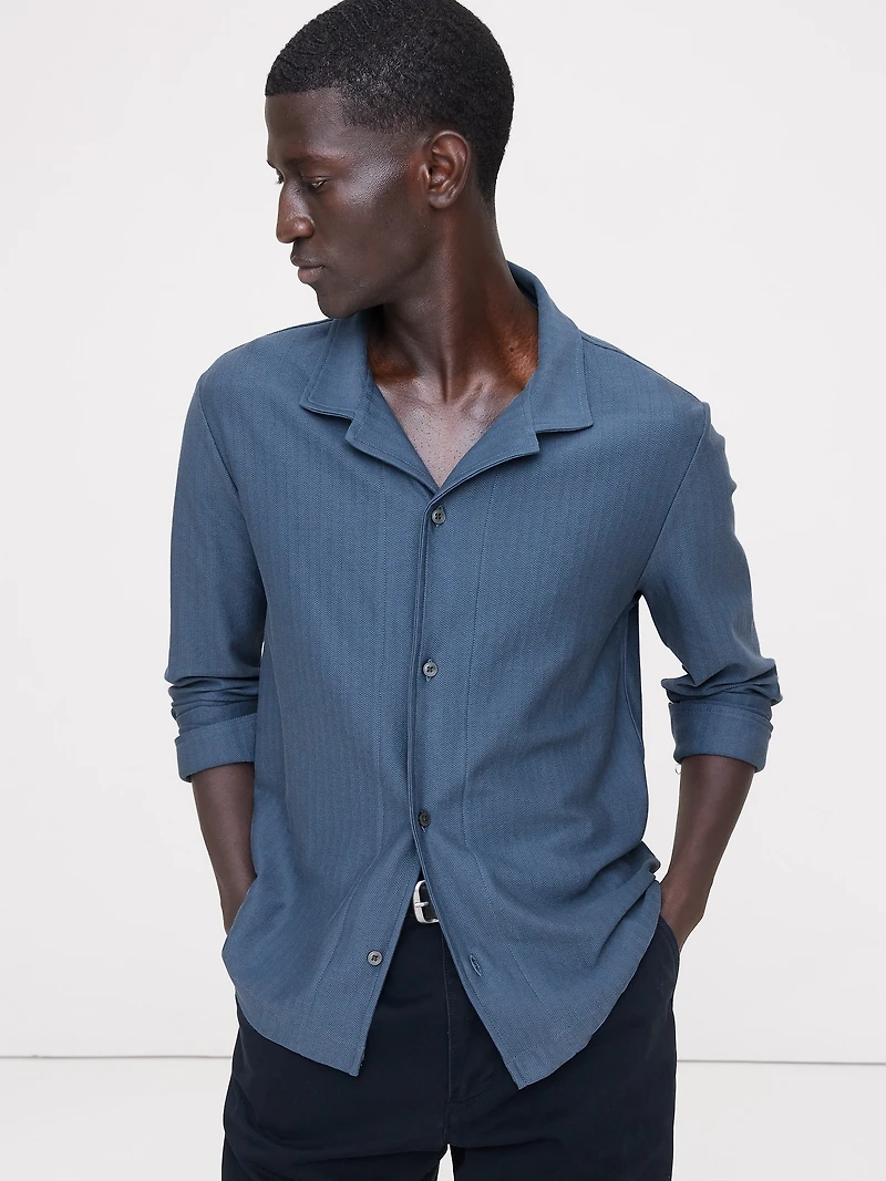 Herringbone Cotton Long-Sleeve Resort Shirt