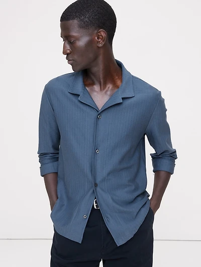 Herringbone Cotton Long-Sleeve Resort Shirt