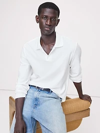 Herringbone Cotton Long-Sleeve Polo