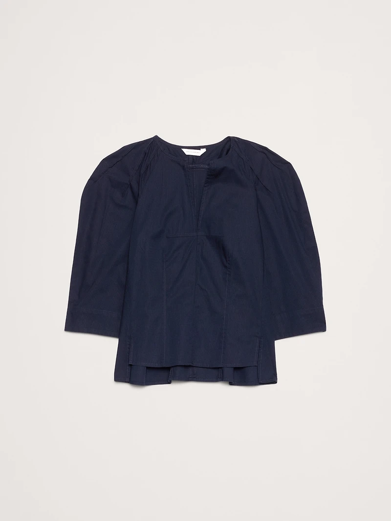 Stretch-Cotton Volume-Sleeve Top