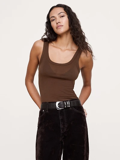 Sheer Lyocell-Wool Scoop-Neck Tank