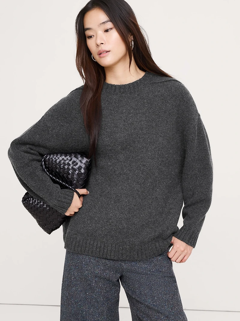 Oversized Merino-Cotton Crew-Neck Sweater
