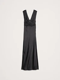 Stretch-Satin Twisted Open-Back Maxi Dress