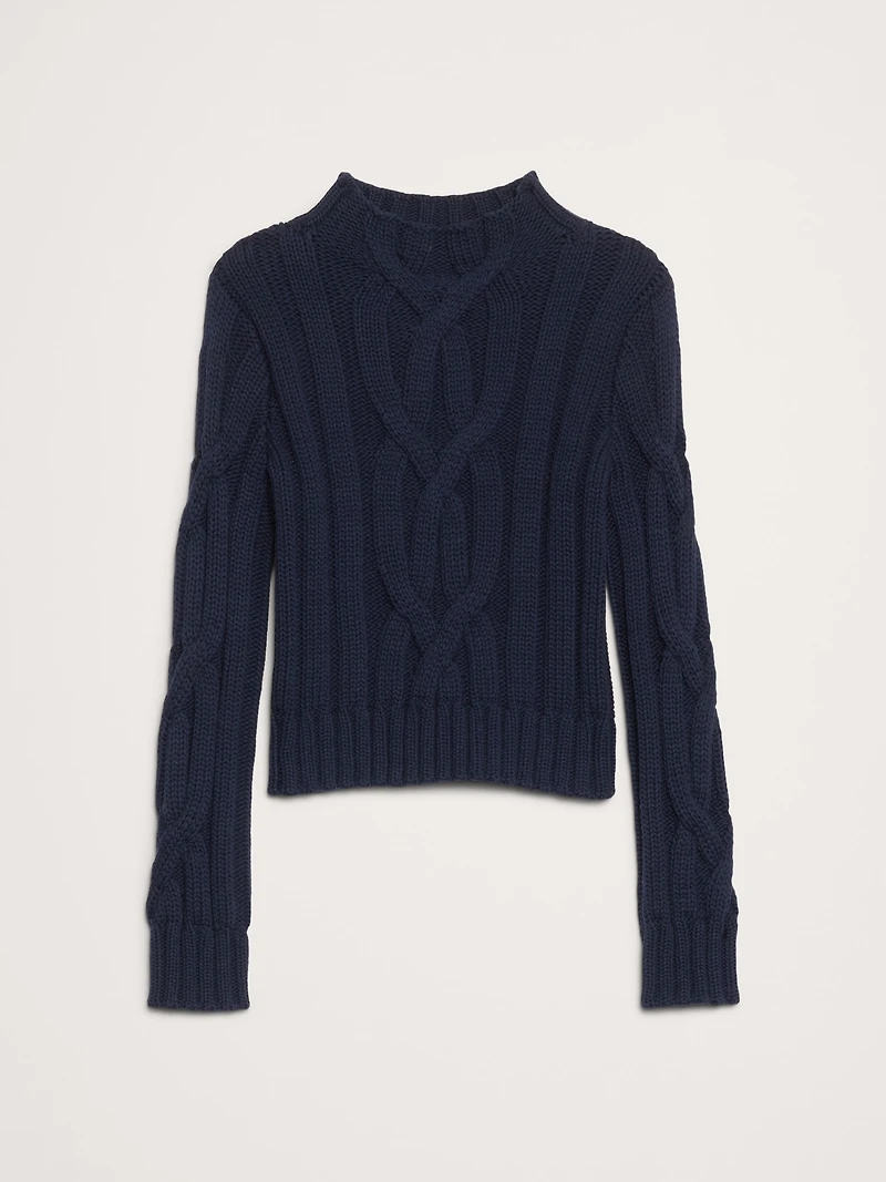 Cotton-Blend Cable-Knit Cropped Sweater