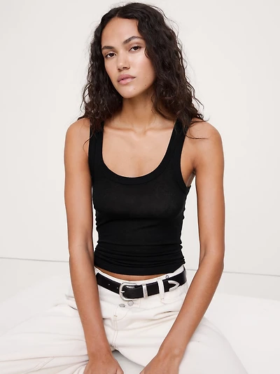 Sheer Lyocell-Wool Scoop-Neck Tank