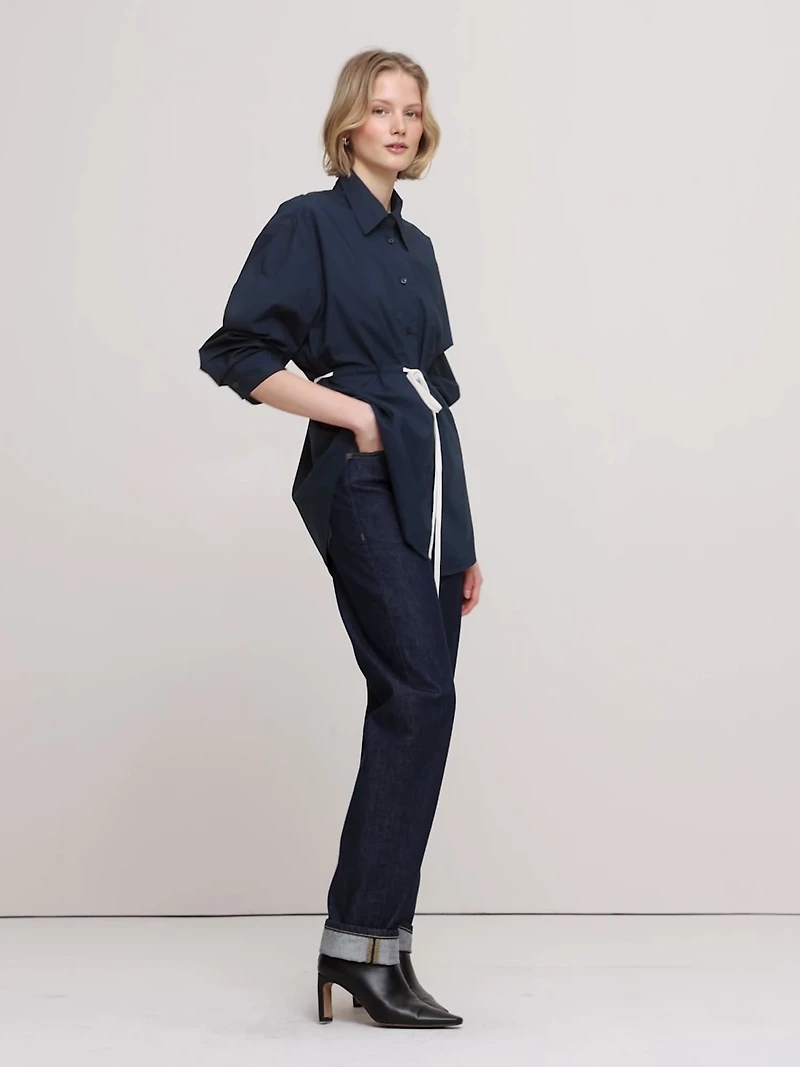 Cotton Poplin Drawstring-Waist Tunic