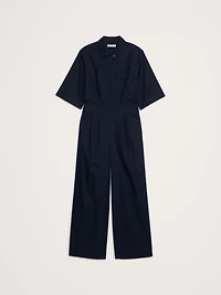 Stretch-Cotton Wide-Leg Utility Jumpsuit