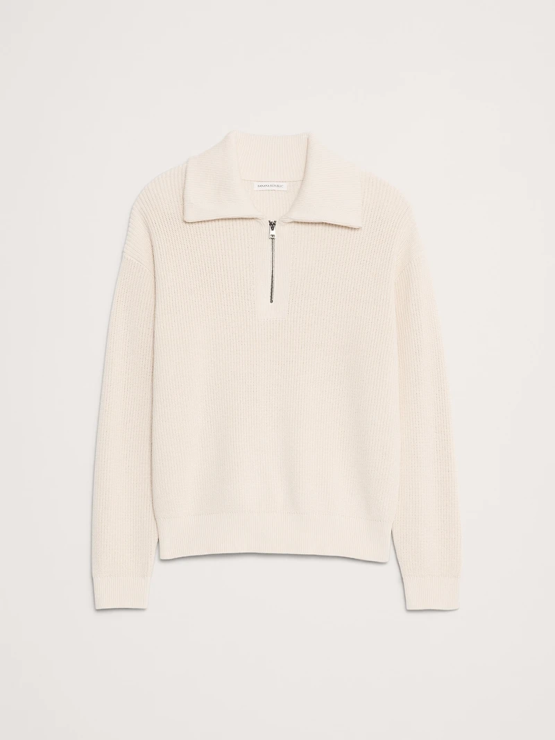 Cotton Ribbed Zip Sweater Polo