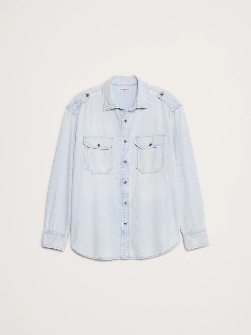 Relaxed-Fit Washed Denim Shirt With Epaulets