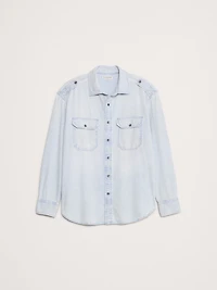 Relaxed-Fit Washed Denim Shirt With Epaulets