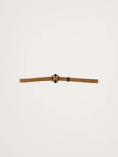 Leather Circle-Buckle Skinny Belt
