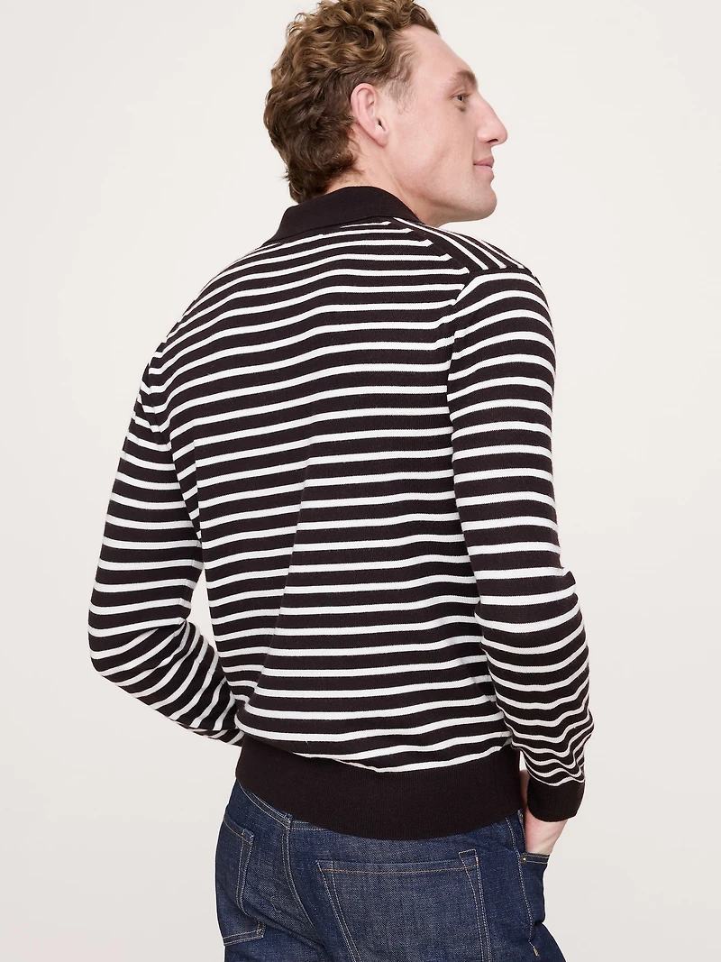 Merino Stripe Long-Sleeve Sweater Polo