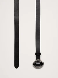 Leather Circle-Buckle Skinny Belt