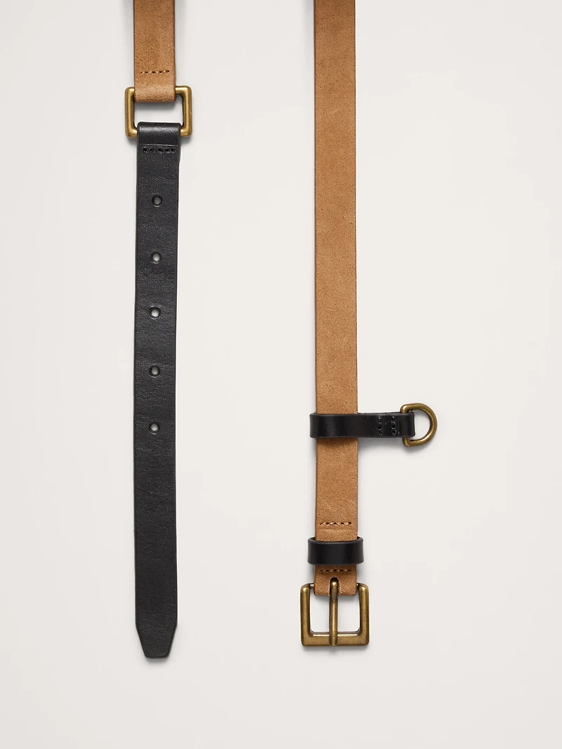 Two-Tone Leather Skinny Utility Belt