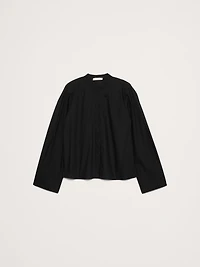 Cotton Poplin Banded-Collar Top