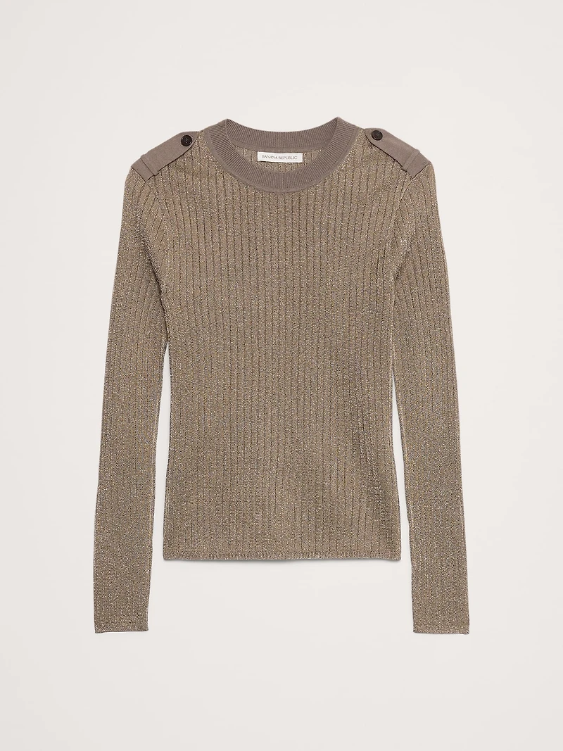 Metallic Shoulder-Epaulet Sweater