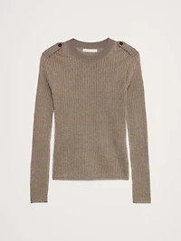 Metallic Shoulder-Epaulet Sweater
