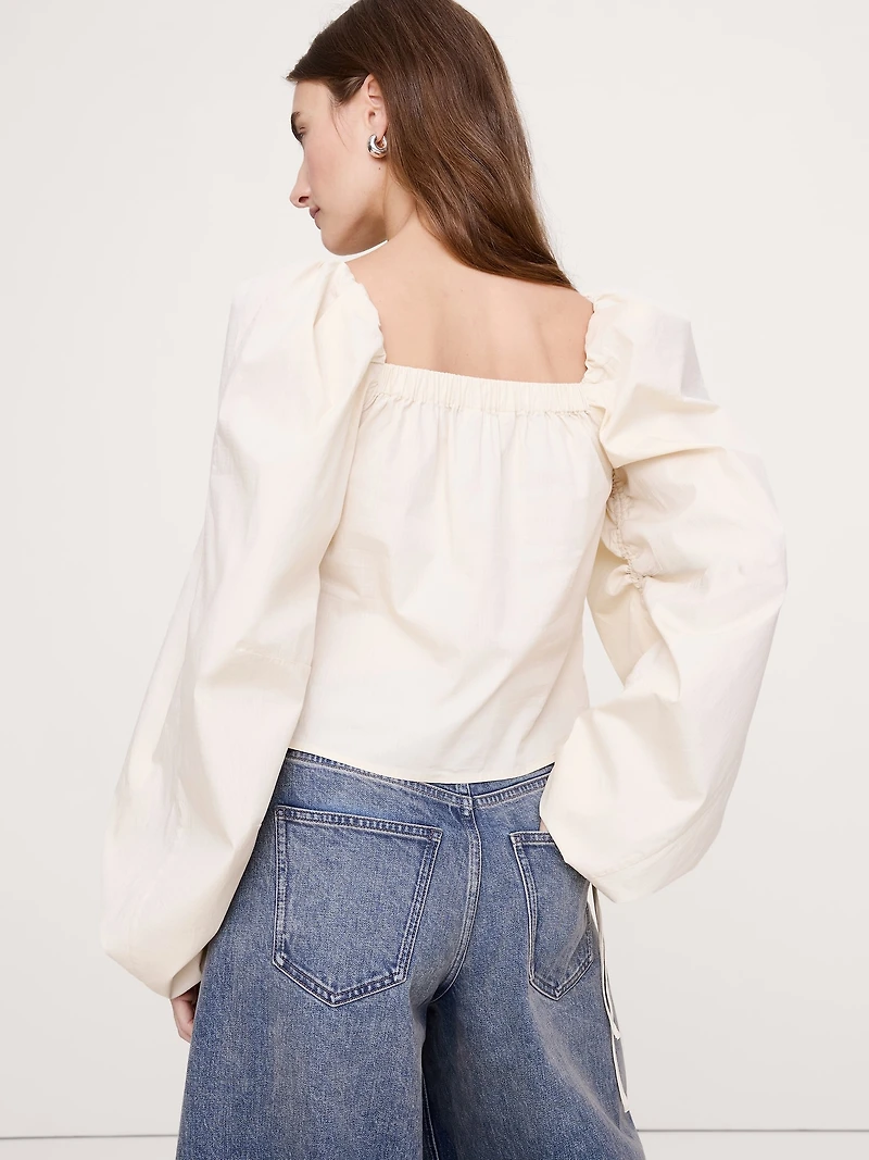 Stretch-Cotton Square-Neck Top