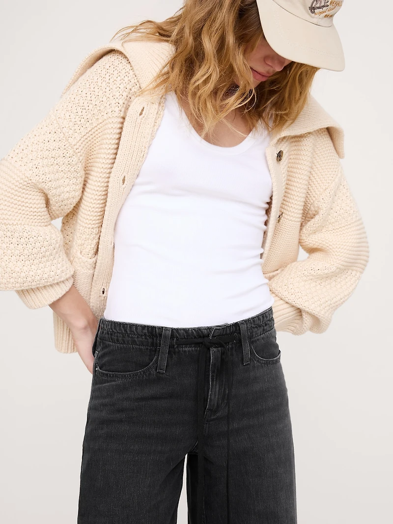 Mid-Rise Wide-Leg Drawstring Jean