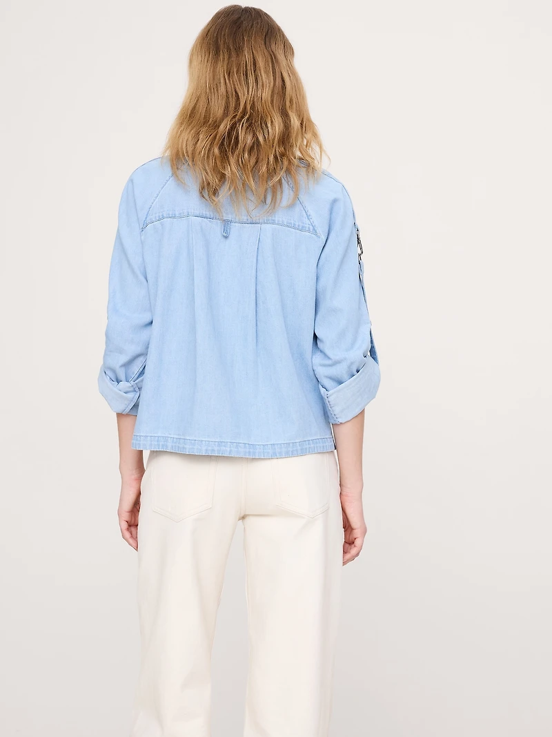 Chambray Zip Popover Top