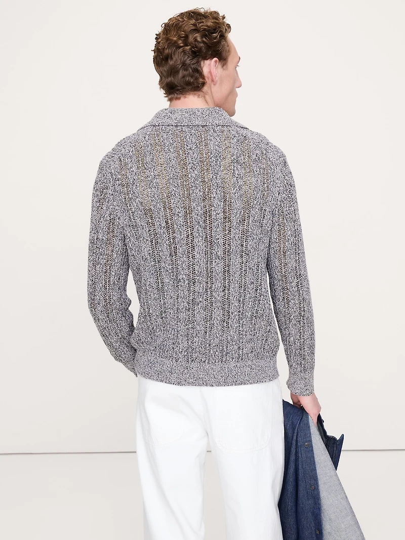 Cotton-Blend Zig-Zag Sweater Polo