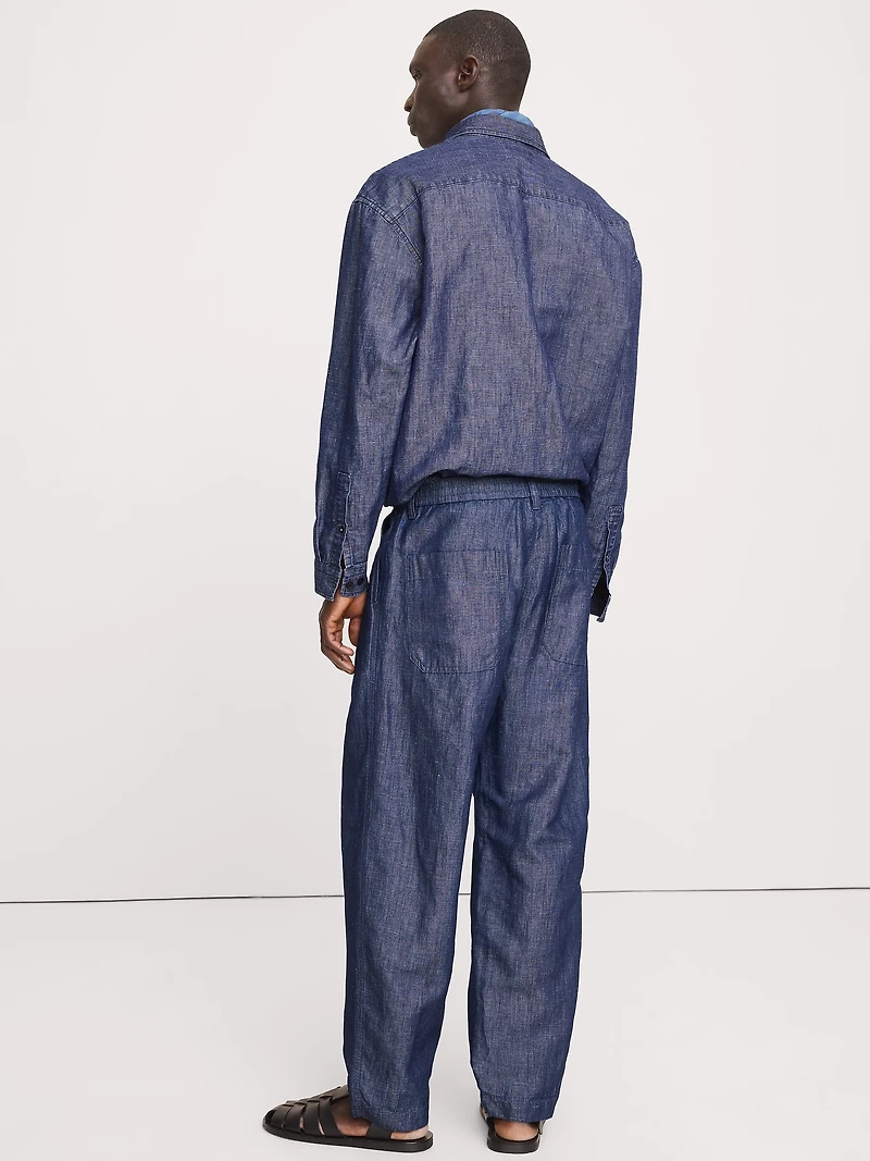 Loose Chambray Pleated Pull-On Pant