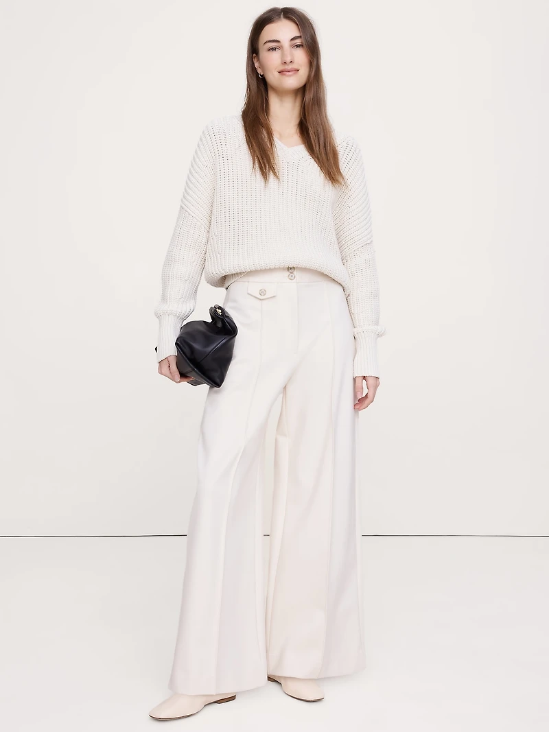 High Rise Wide-Leg Drapey Ponte Pant