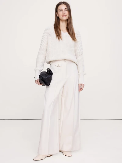 High Rise Wide-Leg Drapey Ponte Pant