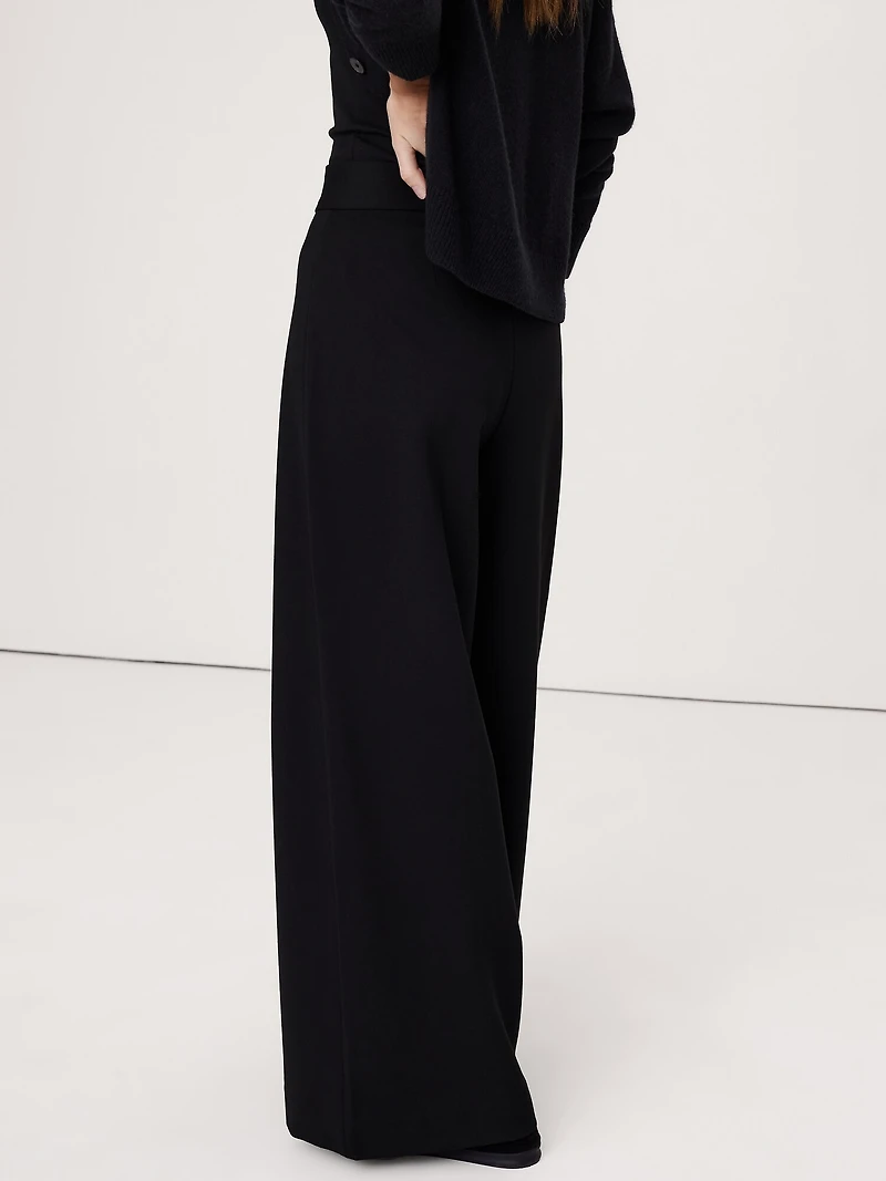 High Rise Wide-Leg Drapey Ponte Pant
