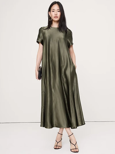 Italian Satin Trapeze Maxi Dress