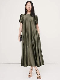 Italian Satin Trapeze Maxi Dress
