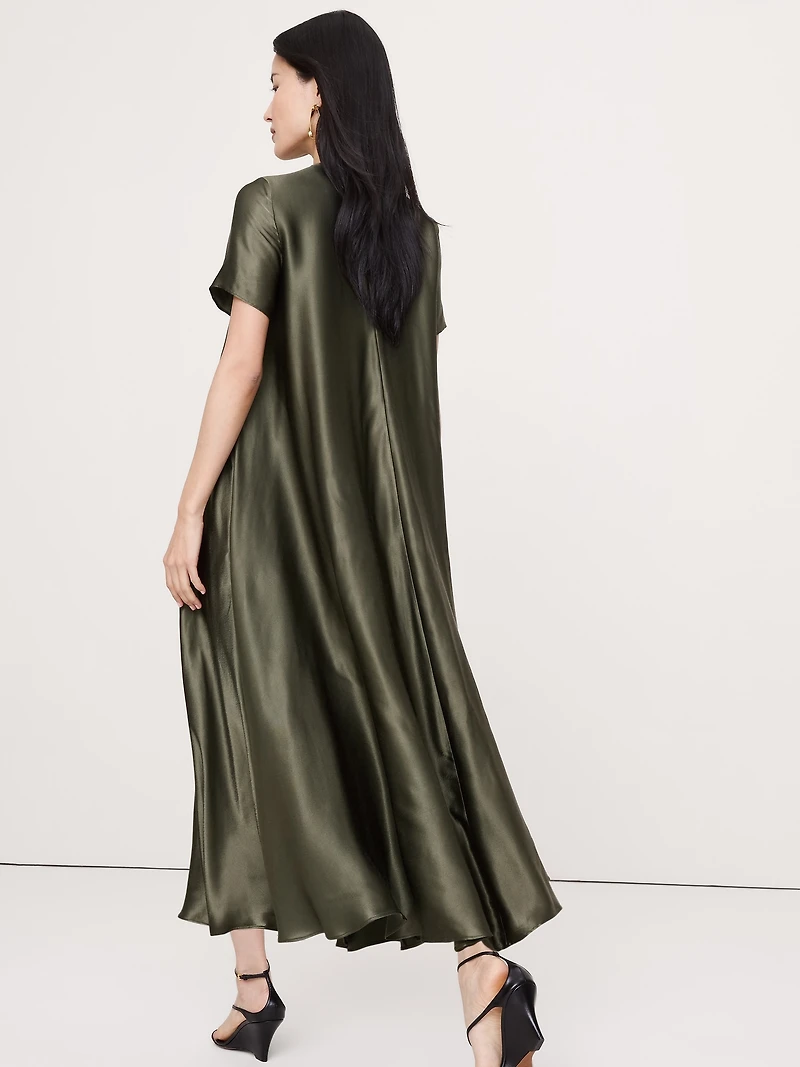 Italian Satin Trapeze Maxi Dress