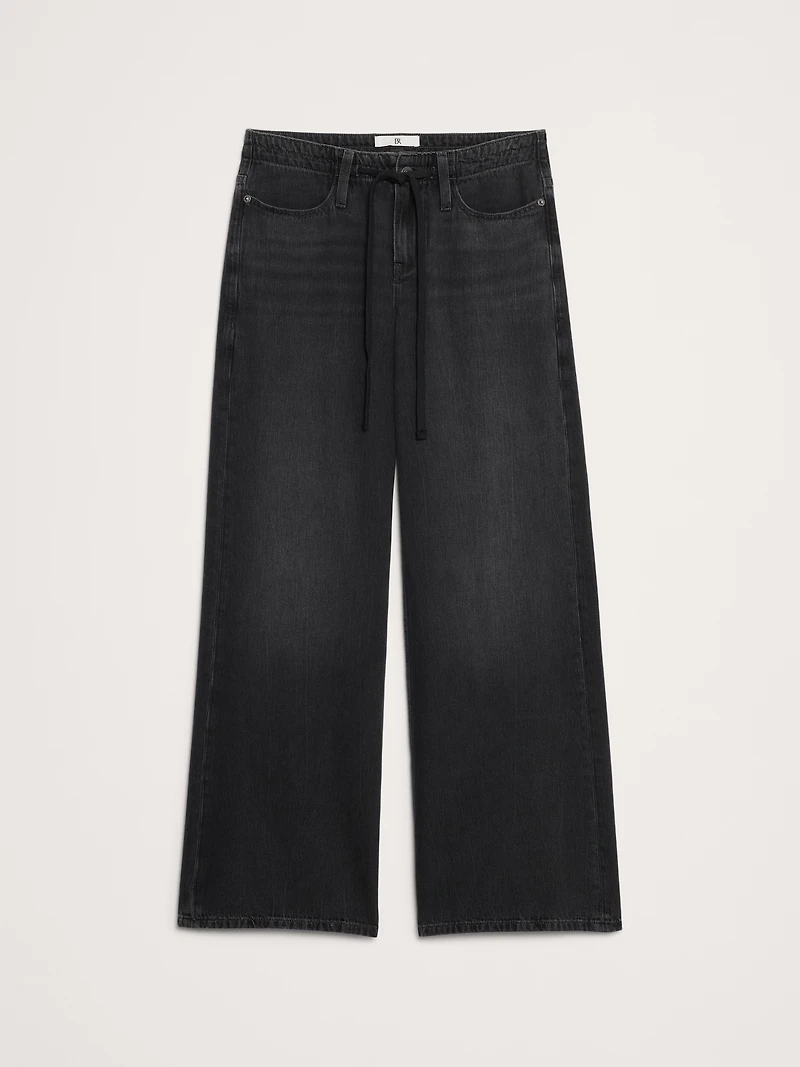 Mid-Rise Wide-Leg Drawstring Jean