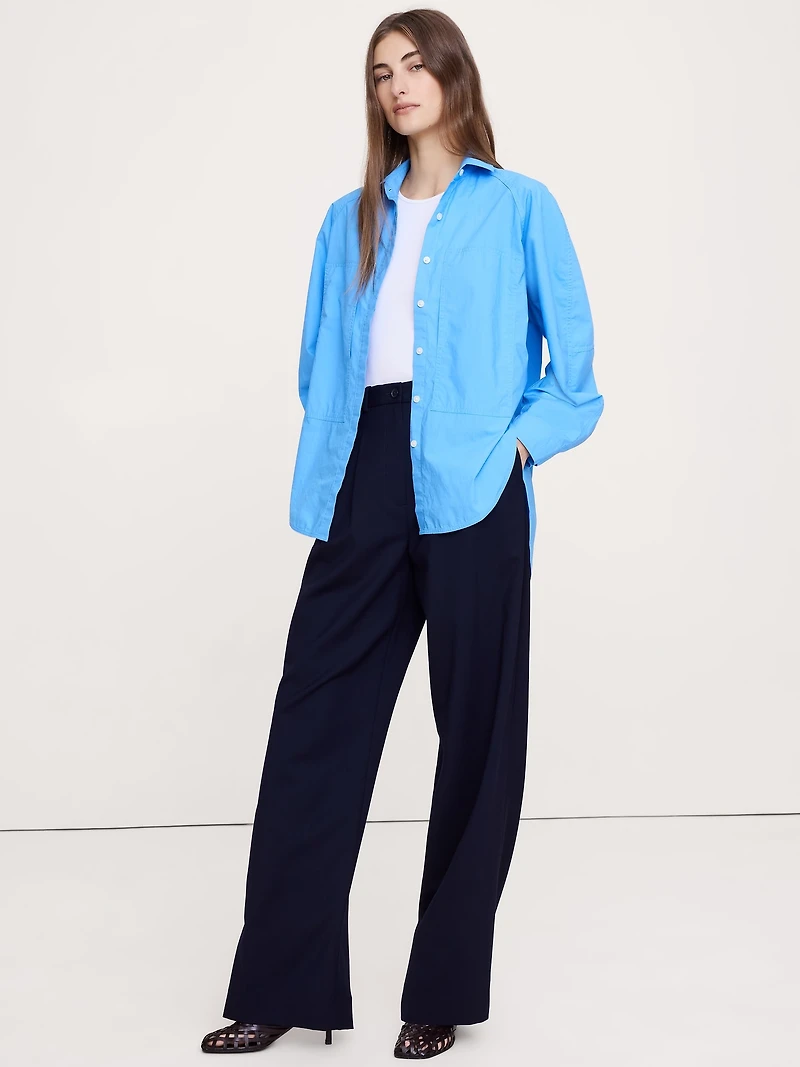 Oversized Cotton Poplin Utility Pocket Shirt