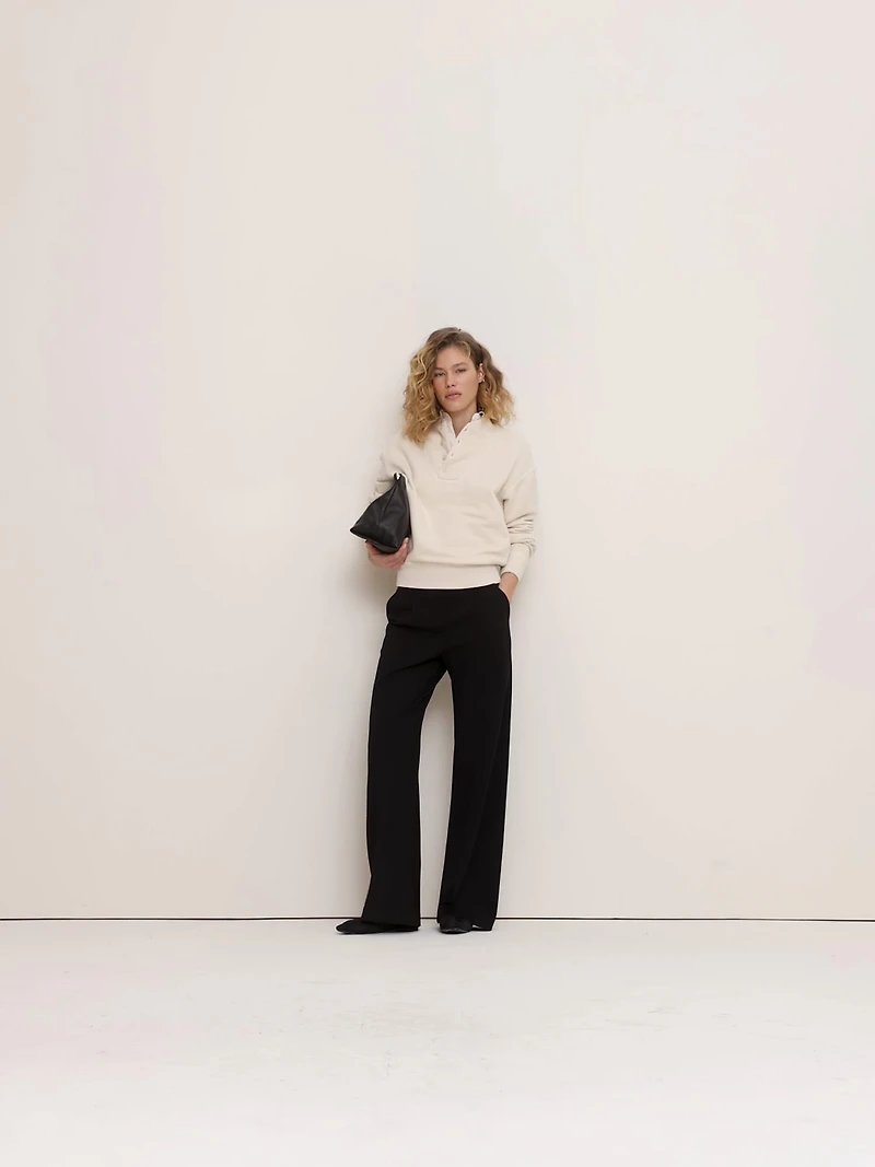 High-Rise Wide-Leg Drapey Ponte Pull-On Pant