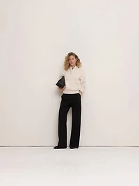 High-Rise Wide-Leg Drapey Ponte Pull-On Pant