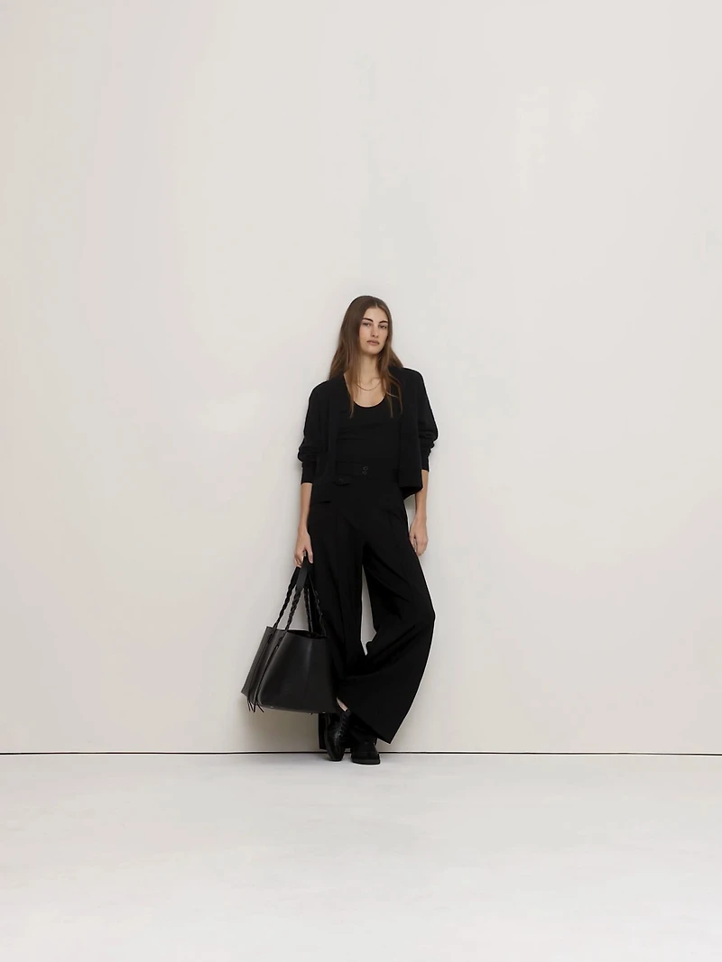 High Rise Wide-Leg Drapey Ponte Pant