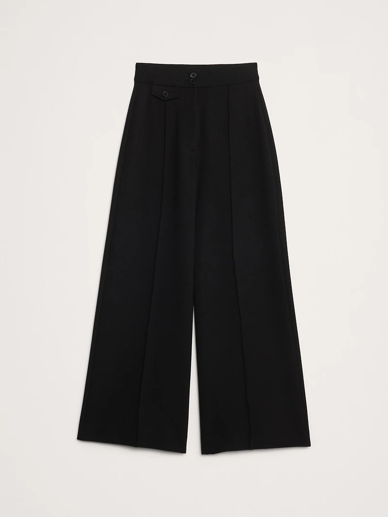 High Rise Wide-Leg Drapey Ponte Pant