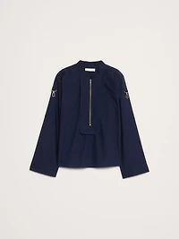 Cotton Poplin Zip Popover Top