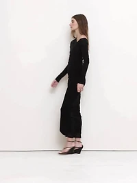 Mesh Asymmetric Ruched Maxi Dress