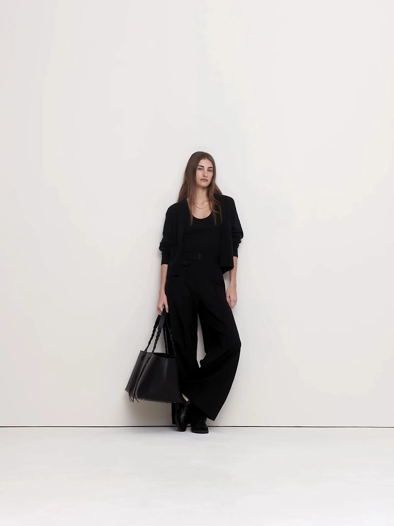 High Rise Wide-Leg Drapey Ponte Pant