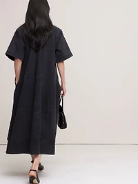 Denim Trapeze Maxi Shirt Dress