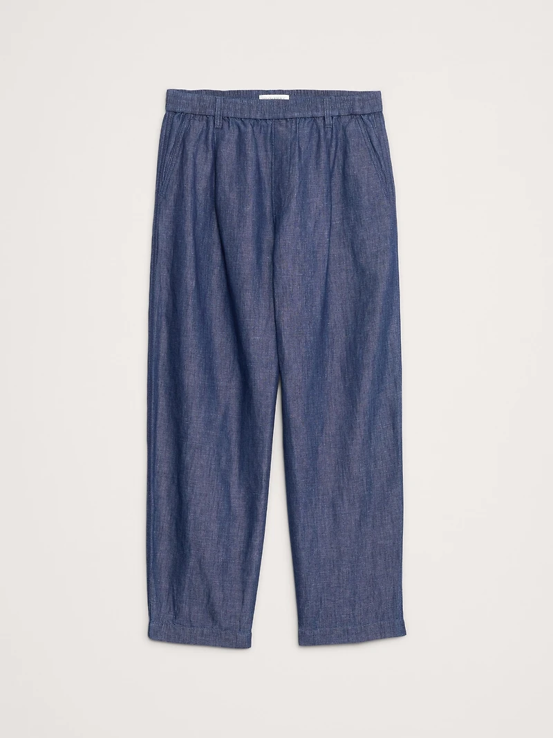 Loose Chambray Pleated Pull-On Pant