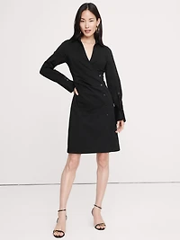 Stretch-Cotton Ruched Mini Shirt Dress