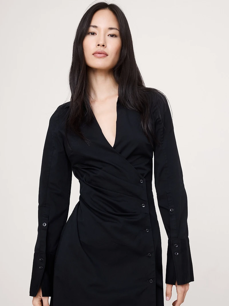 Stretch-Cotton Ruched Mini Shirt Dress