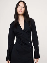 Stretch-Cotton Ruched Mini Shirt Dress