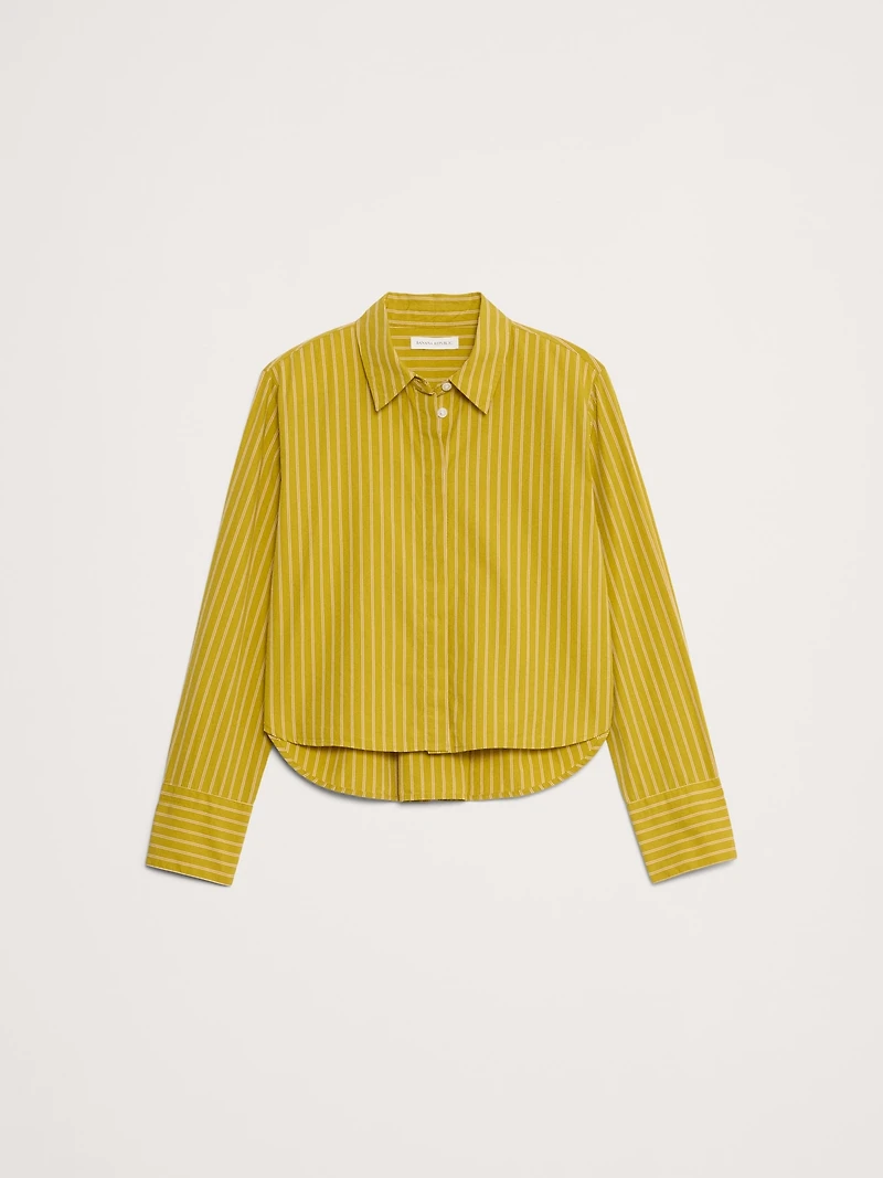 Cropped Cotton Poplin Shirt with Elbow Patches