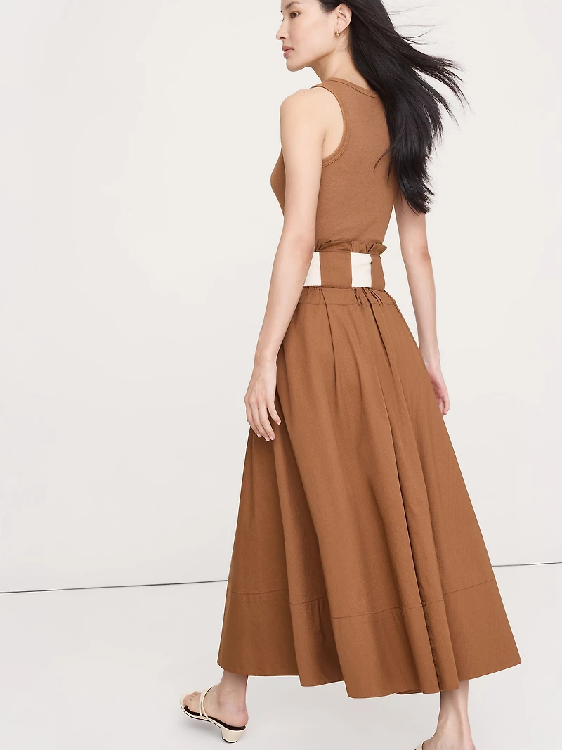 Stretch-Cotton Belted Maxi Skirt